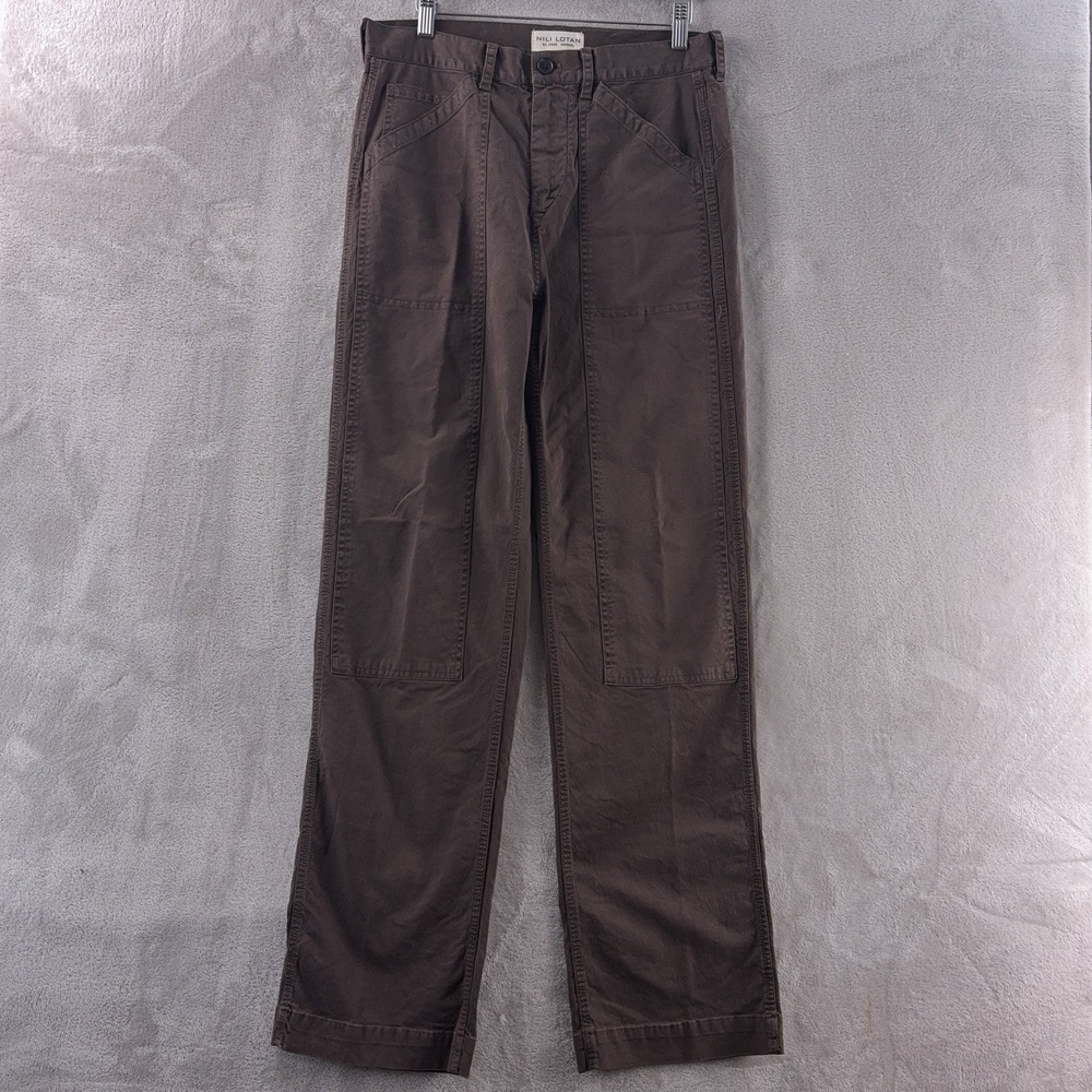 Nili Lotan Shon Pants Womens Size‎ 6 Brown High Rise Straight Utility Barrel